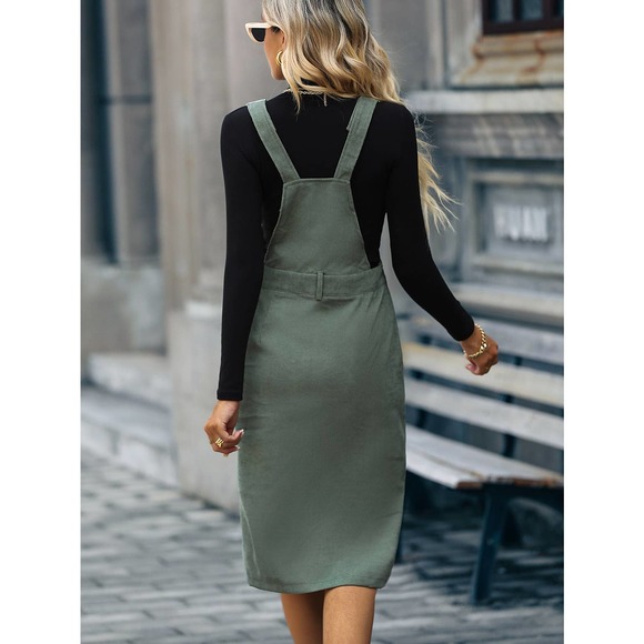 Slit Hem Corduroy Overall Dress (Without Sweater) black - Picture 5 of 12